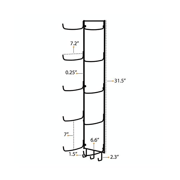 Wallniture Guru Foam Roller & Yoga Mat Holder Wall Mount with 3 Hooks for Hanging Yoga Strap, Resistance Bands, 5-Sectional Metal (Black)