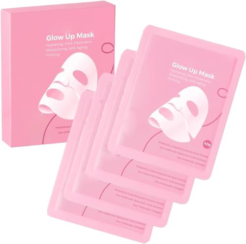 4PCS Bio Collagen Glow up Mask 2.0 – Deep Hydrating Korean Collagen Face Mask, Reduces Fine Lines & Wrinkles, Tightens Pores, Brightens Skin Tone, Gentle Layered Mask for Sensitive Skin