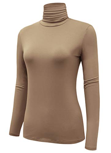 Image of AUHEGN Women's Long Sleeve Lightweight Turtleneck Top Slim Fit Pullover T-Shirt (S-XXL)