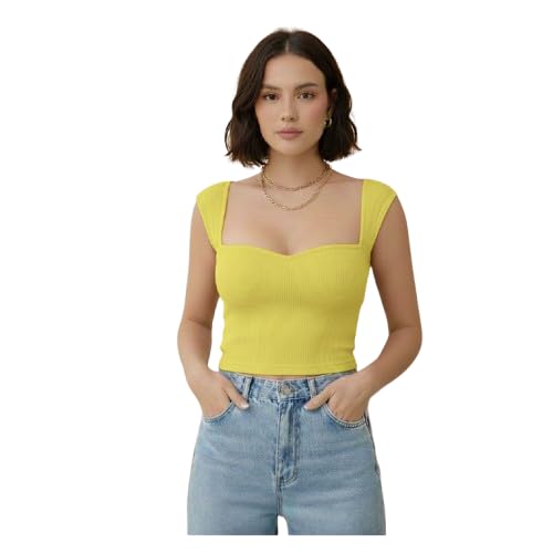 tivante Solid Ribbed Sweetheart Neck Western Stylish Crop Top for Women-picture-56
