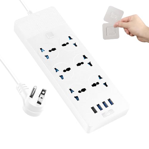 International Power Adapter with 6 Universal Outlet 4 USB Ports (1 USB C), Jumpso 6ft Travel Power Strip, EU UK to US Plug Adapter, 110-240v, 3000w Extension Cord for Home Office White