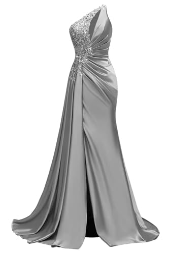 RATALA Womens One Shoulder Prom Dresses 2026 Elegant Mermaid Satin Ruched Formal Evening Dresses...