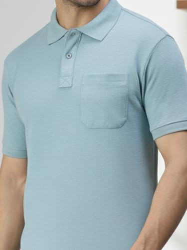 Image of Lux Cozi Men's T-Shirt with Chest Pocket | Polo T-Shirt for Man | Plain Casual Stylish | Half Sleeve| Cotton Blend Collar Polo T-Shirts for Men