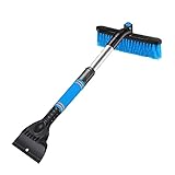 NAUXIU Three in one Telescopic car Cleaning Brush,Multi Functional Snow Removal Tool with Anti Slip Foam Handle, Snow Brush can Rotate 360 Degrees, Applicable to car Windshield Body and Window.