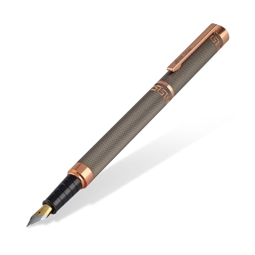 Image of Oliver Urban Fountain Pen - Matte Grey Textured Body with Rose Gold Accents, No.5 Dual-Tone Stainless Steel Nib, Premium Gift Box