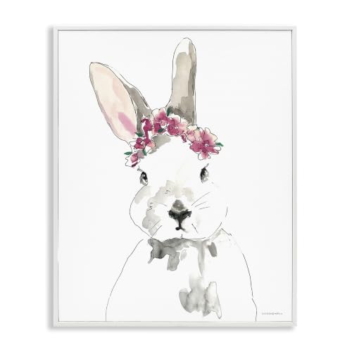 Bunny Pink Flower Doodle Nursery, 24 x 30 Inch Framed Giclée Print