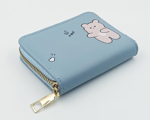 Image of Women Small Wallet Wallets for Girls Credit Card Holder Coin Purse Zipper Small Secure Card Case Cute Wallets Mini Wallets for Women (Blue Bear)