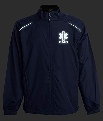 EMS Navy windbreaker, REFLECTIVE logo, zip-up jacket, First Responder, thin windbreaker without lining.3