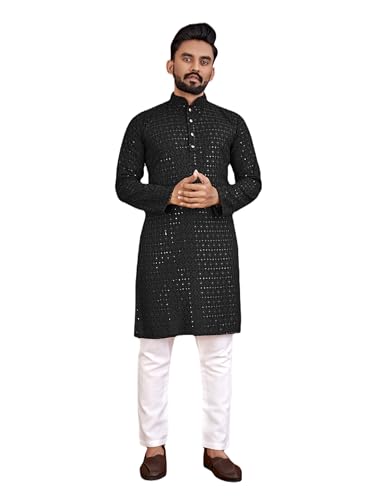 Kurta homme en soie de coton noir à col mandarin pour mariage