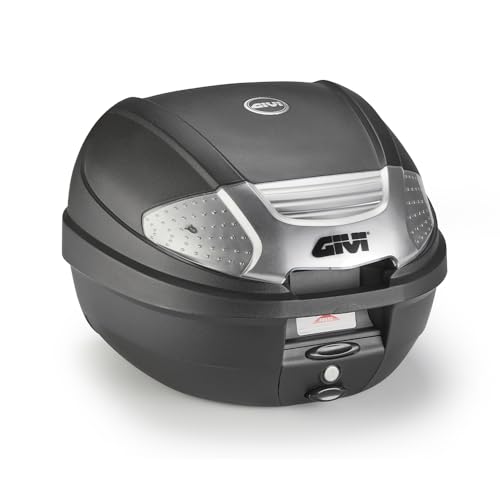 GIVI Bauletto 30lt Baule goffrato Nero con catadiottri fumé, piastra e kit universale, chiusura Micro 2 (Nero Tech)