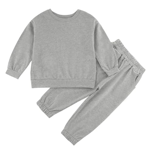 Image of Toddler Boys or Girls Fall Winter Outfits Long Sleeve Plain Crewneck Sweatshirt and Jogger Pants Set for 12 M- 13 Y