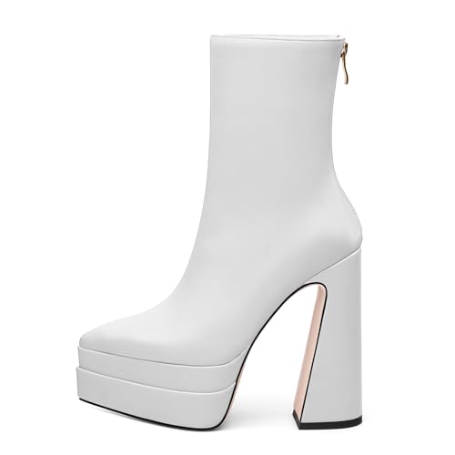 FOGEENA Platform Ankle Boots for Women Chunky Block Heel Pointed Toe Zipper 5.9 Inch Heeled Fall Boots Fashion Dating Party Evening Short Booties2