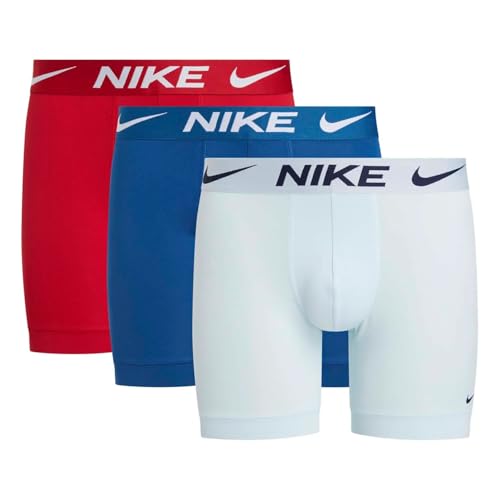 Nike Men`s Essential Micro Boxer Briefs 3 Pack - Glacier Blue/Court Blue/Gym Red, Large