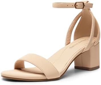 DREAM PAIRS Women's Chunky Low Heels Open Round Toe Ankle Strap Block Heels Party Dress Wedding Sandals