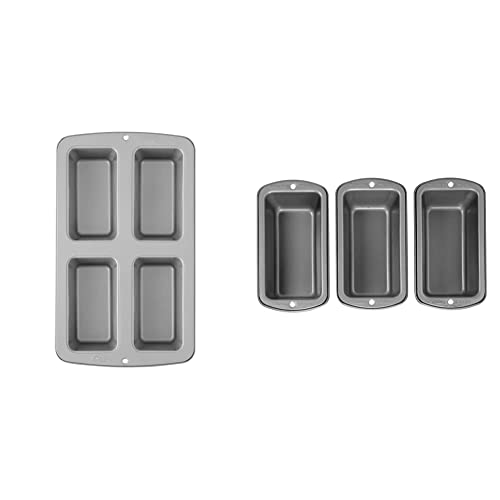 Wilton Recipe Right Non-Stick Mini Loaf Pan, 4-Cavity, Steel & Recipe Right Non-Stick Mini Loaf Pan Set, 3-Piece, Steel