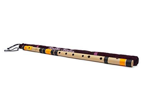 Image of Radhe Flutes | G Natural Left Handed Base Bansuri | Black & Orange | Tuned With Tanpura A=440Hz | PVC Flute + Velvet Cover + Hindi & English Flute Lessons
