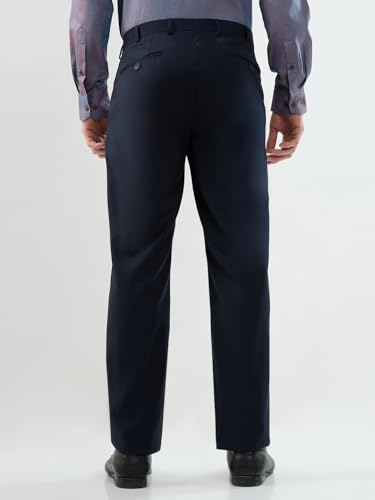Image of Raymond Men Regular Fit Solid Pattern Poly Wool Blend Flat Front Formal Trouser