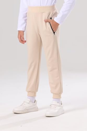 BINPAW 3 Pack Boys Pull On Sweatpants Active Jogger Pants with Zipper Pocket Athletic Pants for Kids, Gray/Blue/Khaki, 13-14 Years = Tag 1604