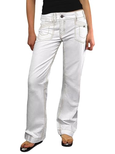 Flamingals Straight Leg Pants for Women Contrast Stitch Patch Pocket Mid Rise Pants
