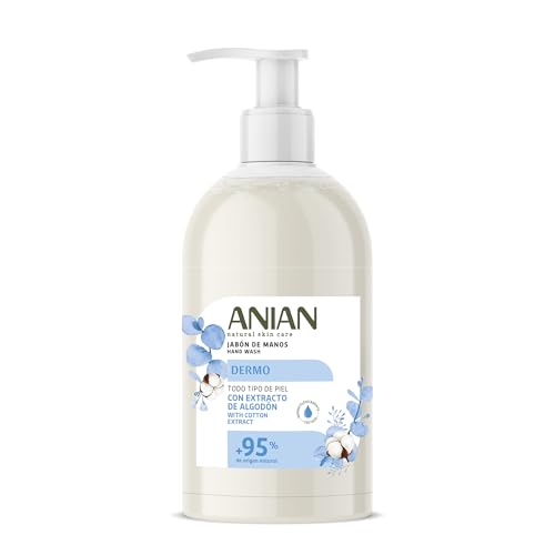 ANIAN - Jabón de Manos Dermo, 500 ml, para Todo Tipo de Piel, con Flor de Algodón y Glicerina, Limpia e Hidrata, Cuidado Delicado, + 95% Ingredientes de Origen Natural