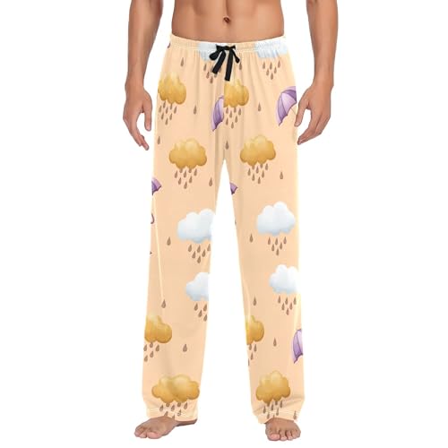 Men's Pajama Bottom Rainy Purple Umbrellas Cotton Pajama Pants Drawstring Sleepwear Long Pants Pockets