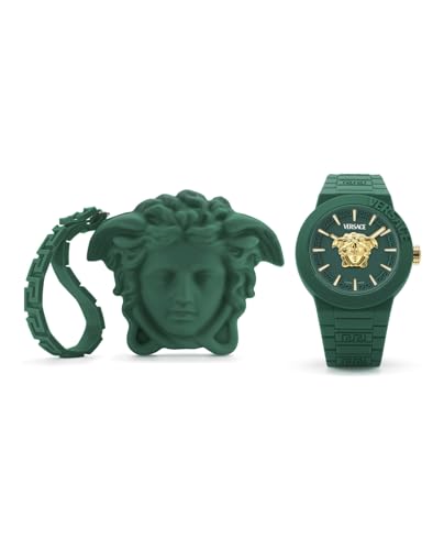 Versace V-Pop Collection Luxury Mens Watch Timepieces with a Green Strap, Case and Dial