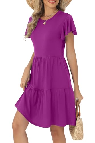 Image of HiMONE Summer Dresses for Women 2025 Vacation Sundresses Ruffle Sleeve Boat Neck with Pockets A Line Casual Dress XS-2XL