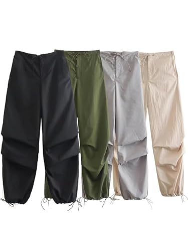Women Fashion Parachute Cargo Pants Vintage Jogging Trousers Elastic High Waist Casual Pants2