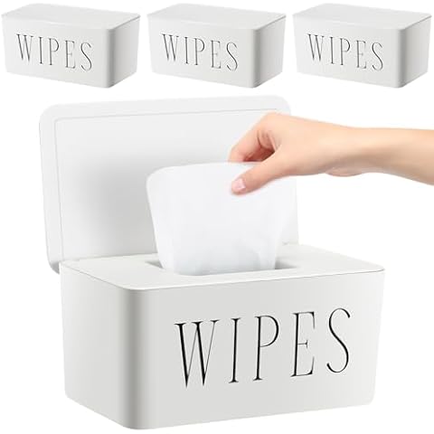 Singhoow 3 Pcs Large Baby Wipes Dispenser Refillable Wipe Holder with Lid Toilet Wipes Container for Bathroom Tissue Paper Storage Box for Home Office Cars (White,Large) Cover