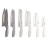 KITCHEN KNIFE SET: This professional-quality stainless steel Cuisinart Knife Set features 6 knives and 6 covers including an 8" chef knife, 8" slicing knife, 8" serrated bread knife, 7" santoku knife, 6.5" utility knife, and 3.5" paring knife. COLOR ...