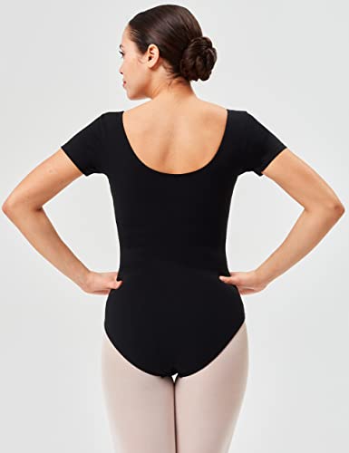 Foto von tanzmuster Ballett Trikot Damen Kurzarm - Fenja - Baumwolle - Bustier - geraffter Ausschnitt - schwarz 38 - Tanz Body - Ballettkleidung für Erwachsene