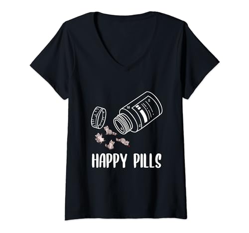 Racoon Animal Lover Gifts Funny Happy Pills Raccoon Maglietta con Collo a V