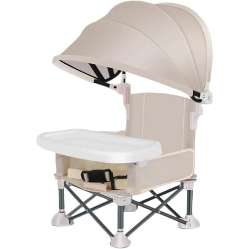 Dtnw ハイ、折りたたみ式ブースターシートダイニング、取り外し可能なトレイとサンシェード付きポータブル、旅行用ポータブル フィーディング、アウトドア、ビーチ、キャンプ (ベージュ)