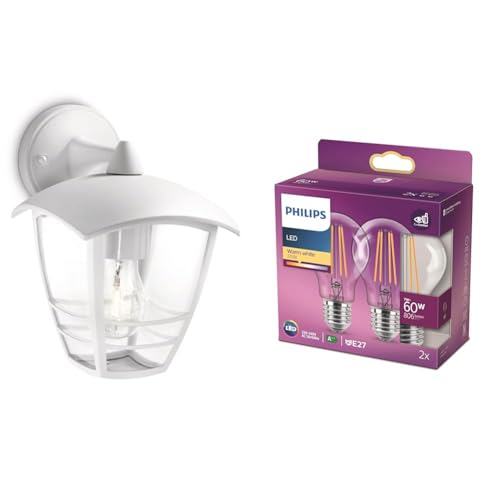 Philips CREEK Applique descendante blanche E27 extérieure avec 2 ampoules LED