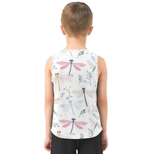 JUNZAN Cute Dragonfly White Boys Tank Top Sleeveless Teens Vest Kids Clothes for Running Workout Beach Swim 3T3