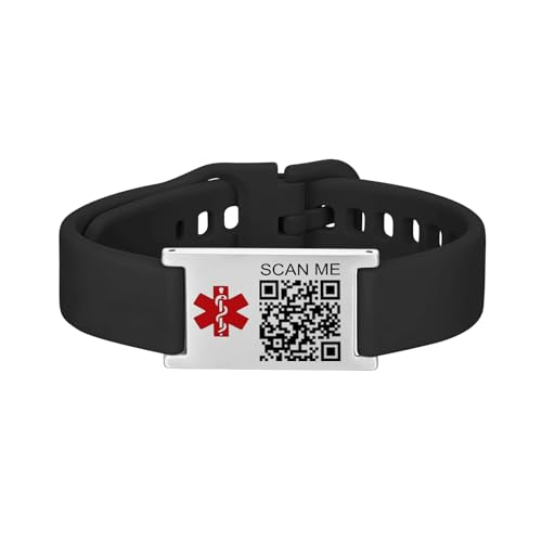 Image of LinnaLove Medical Alert ID Bracelet - Adjustable Silicone Band, Custom or Pre-Engraved Options, QR Code Available