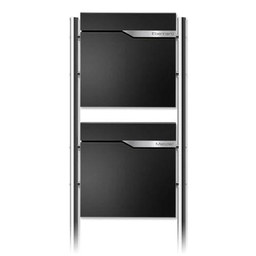 Metzler Boîte aux Lettres Double sur Pied Ebenhard Noir Profond RAL 9005 – Boîtes à journaux intégrées – Pieds en Acier Inoxydable – Plaques nominatives Personnalisables – Finition thermolaquée