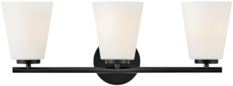 Lark Bri Medium Three Light Bath Vanity, Etched Opal Glass, Install Up/Down, Black Finish