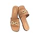 Rihero Slide Sandals Women Comfortable Flat Slides Dressy Summer Square Peep Toe Leather Wide Width Sandals Camel Size 8
