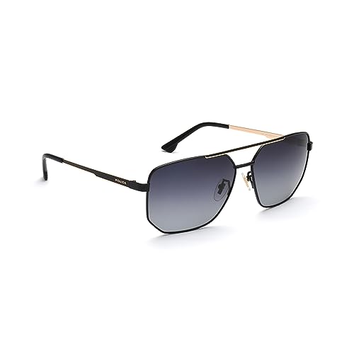 Image of Police Eyewear | Smoke Gradient Lens Hexagon Sunglass | Full Rim | Shiny Black-Shiny Light Gold Frame With 100% U.V. Protection | Men Sunglasses | Large Size | Splb36K61304Sg