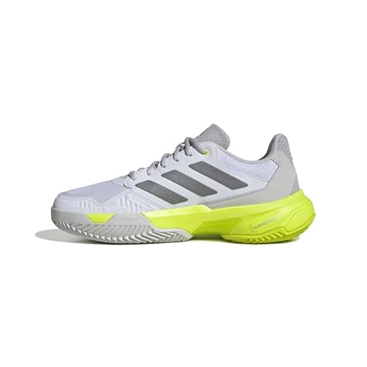 adidas Femme CourtJam Control 3 Womens Clay Tennis Shoes Chaussures, FTWR White/Iron met./Lucid Lemon, 38 EU