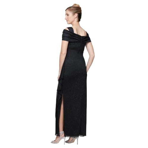 Image of Alex Evenings Women's Long Cold Shoulder Dress (Petite and Regular Sizes), Black Glitter, 10