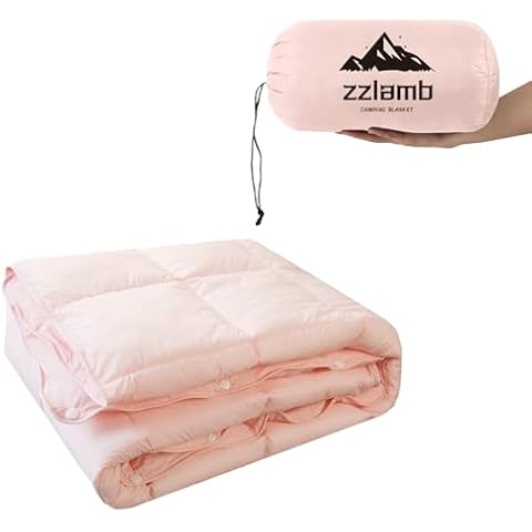zzlamb Puffy Camping Blanket Down Alternative Small Size for Kid, Lightweight Water-Repellent Throw Blanket Compact, Portable Quilt Couch Travel Beach Picnic Hammock Backpacking, Cherry Pink 39''x55'' Cover