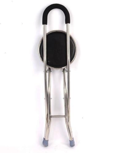 Orthologics™ Folding Aluminium Travel Walking Stick Cane Seat with Padded Stool 4 Leg Chair Sturdy Men Unisex Portable Disability Elderly Medical Aid Support M8 - 3