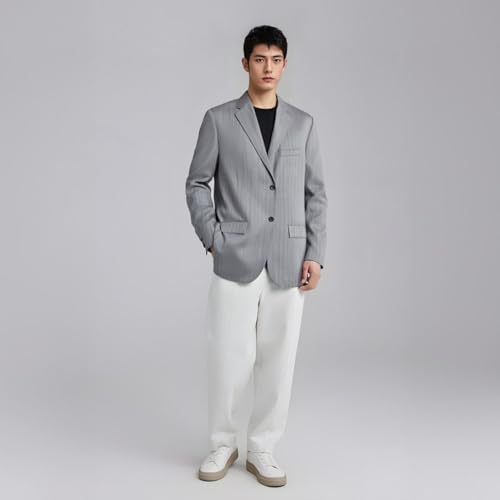 Men's Suit 2-Pieces Stripe Jacket and Solid Pants Single Breasted Office Work Tuxedos4