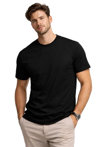 Image of Mens T Shirt Premium Cotton Slim Fit Crew Neck Short Sleeve Casual Basic Tee Soft Breathable Everyday Essential