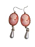 métal doré boucles d oreilles camées madame de pompadour fond orangé