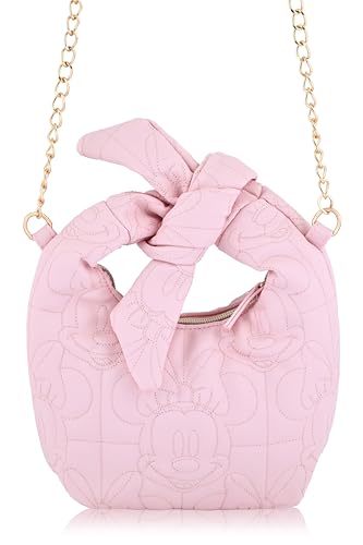 Disney Minnie Mouse Mini Hobo Handbag for Women | Small Quilted PU Shoulder Bag with Detachable Strap & Chain Detail | Minnie Purse, Crossbody Handbag, Lightweight Fashion Tote