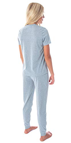 Marvel Comics Women's Brick Logo Athletic V-Neck Shirt And Jogger Pants 2 Piece Pajama Set (Sm) Heather Grey #TOP3
