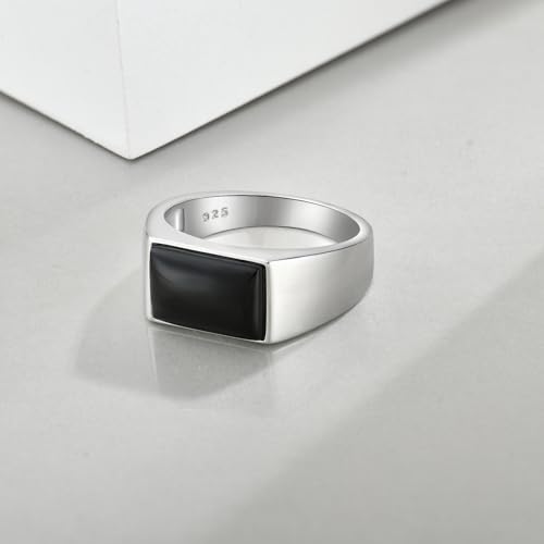 STARCHENIE Black Onyx Ring for Men Genuine Solid 925 Sterling Silver Men's Rings High Polish Size 7-123